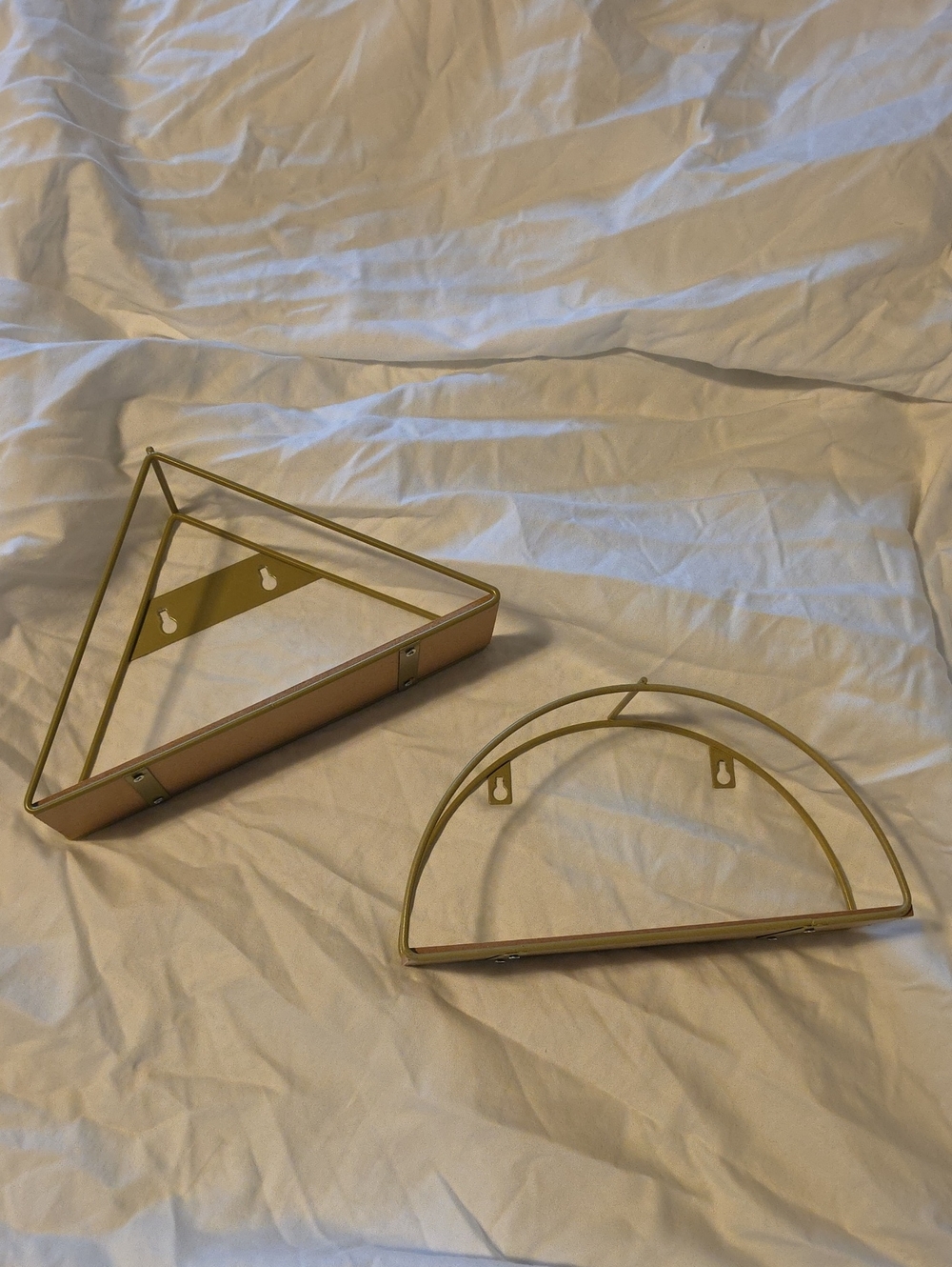 Gold Metal Geometric Wall Shelves - Set of 2